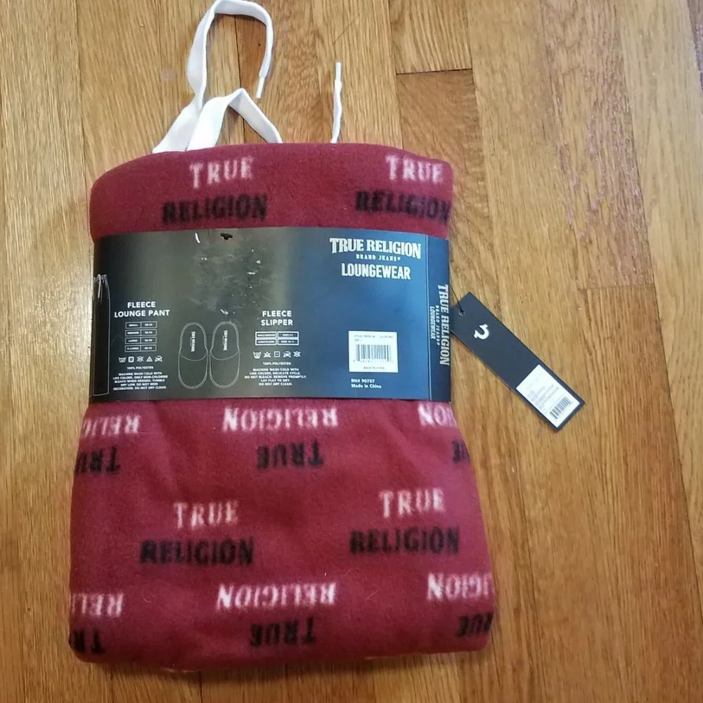 NEW True Religion Fleece Lounge Pants & Matching Fleece Slippers Sz Large